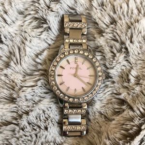 Silver Fossil watch embellished with crystals